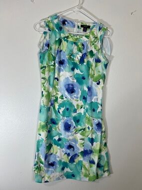 Chaps Aqua, Blue & Green Floral Sleeveless Sheath Dress